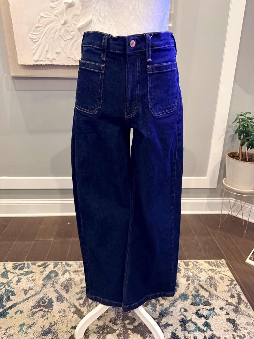 GAP High Rise Stride Wide Leg Patch Pocket Jeans Dark Indigo 28 6R